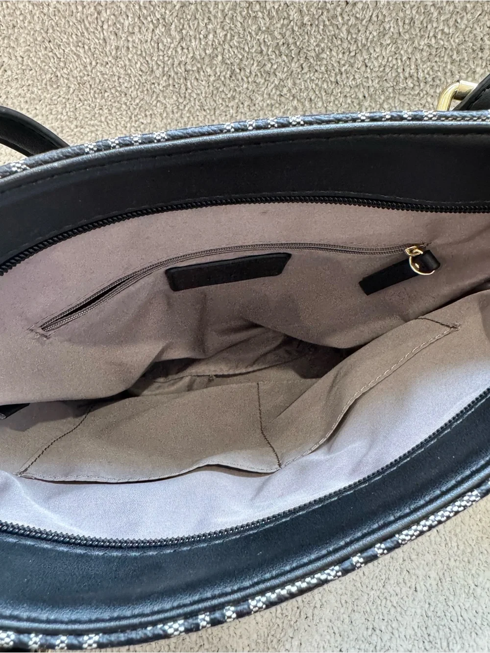 Anne Klein Navy Blue Patterned Shoulder Bag with Gold Accent